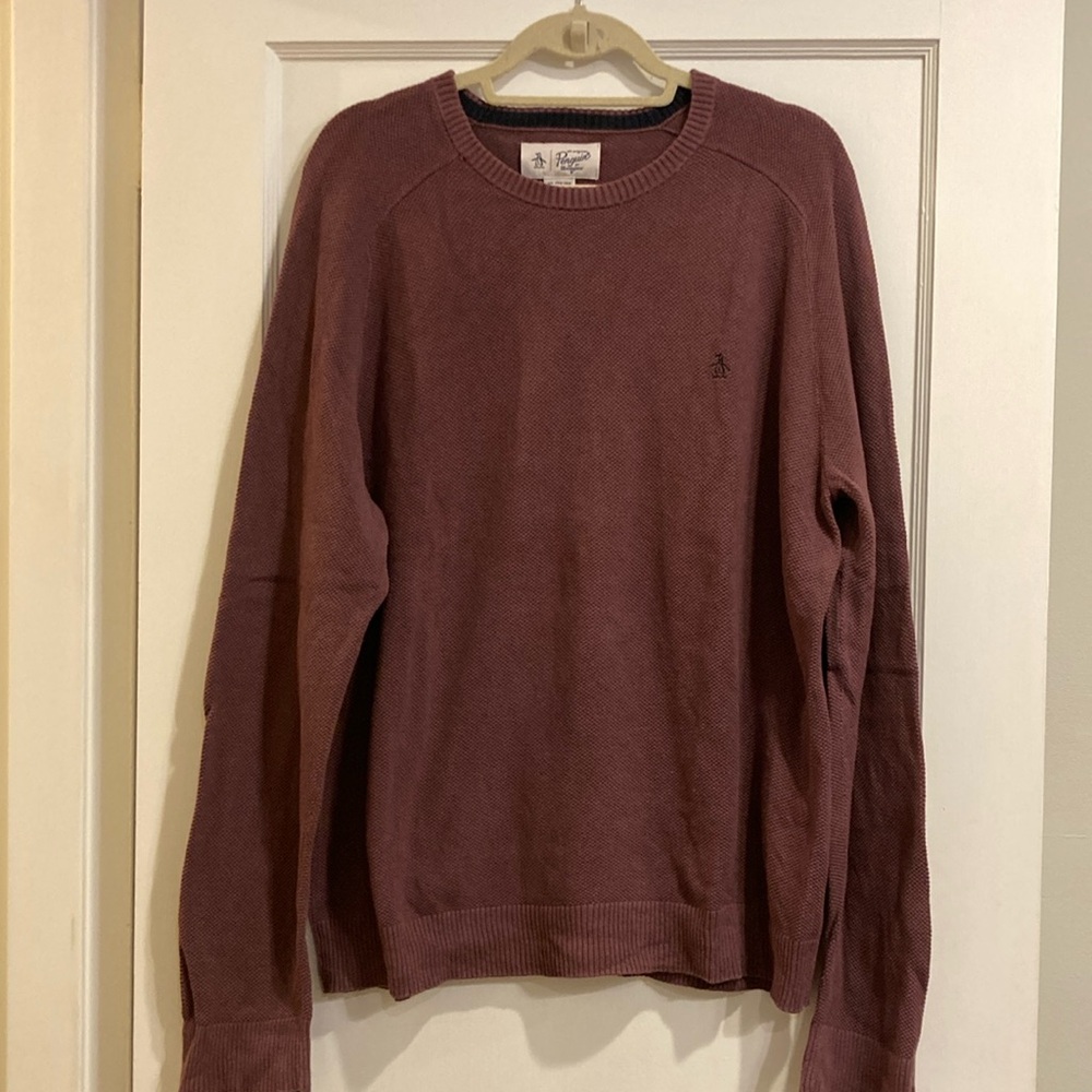 penguin xl men crewneck sweater 100% cotton mauve purple color great condition